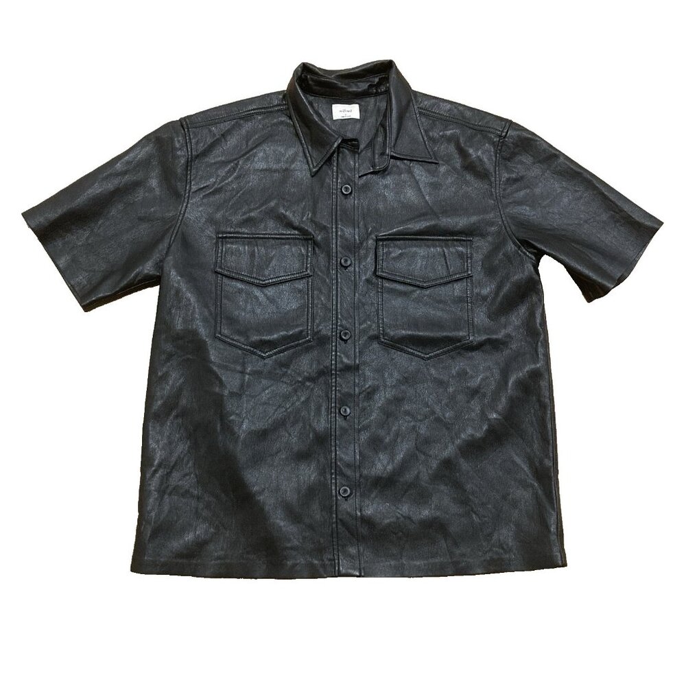 Wilfred Faux Leather Womens Shirt Size 2 Short Sleeve Aritzia Fits S/M Oversized